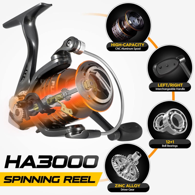 PLUSINNO Fishing Rod and Reel Combos, Toray 24-Ton Carbon Matrix Telescopic Fishing Rod, 12 +1 Shielded Bearings Stainless Steel BB Spinning Reel - Image 5